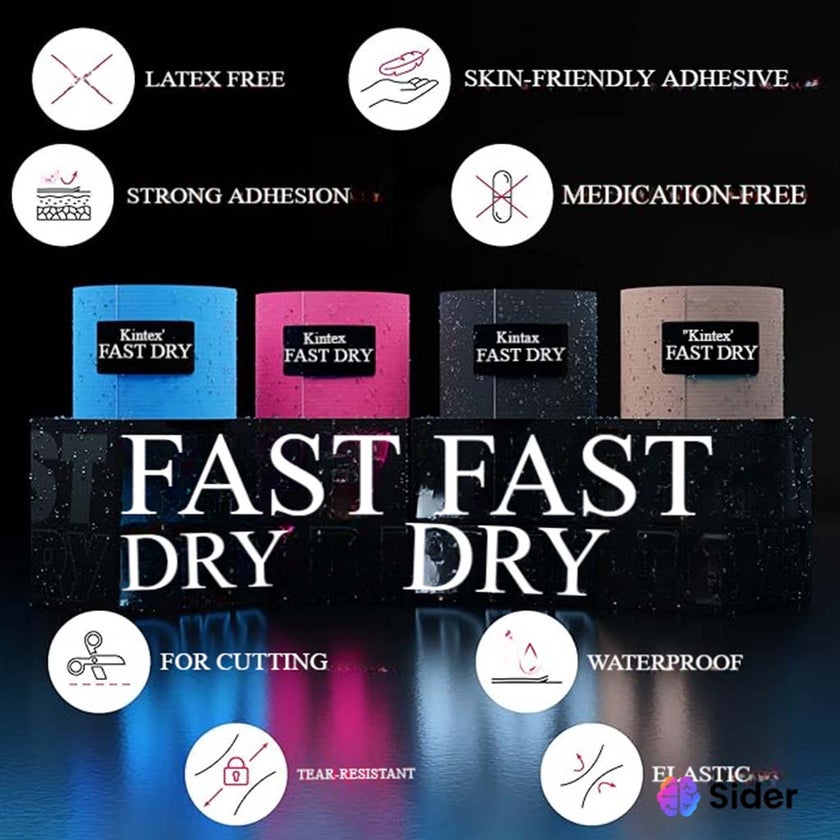 Kintex Kinesiology Fast Dry Tape For Pain Relief - Black Color, Size - 5 x 500cm