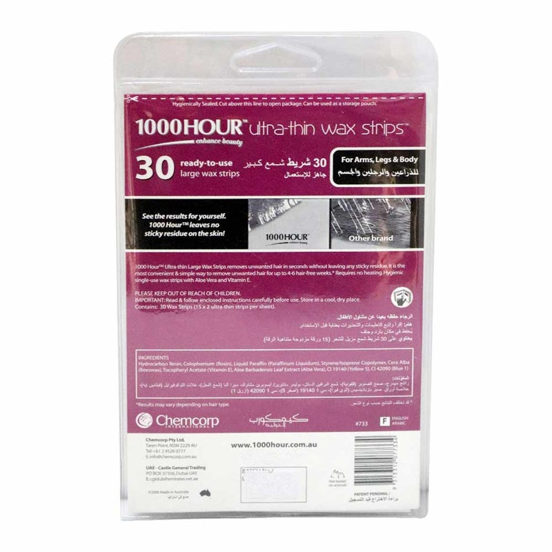 1000 Hour Ultra Thin Wax Strips, Pack of 30 Large strips