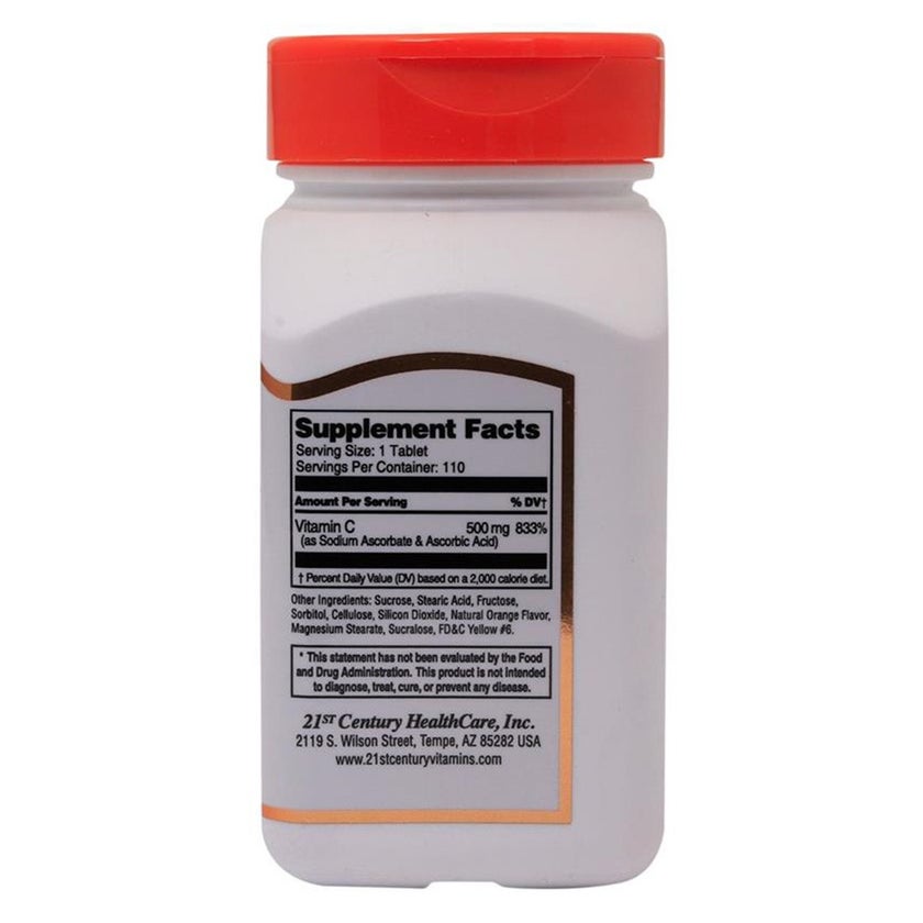 21st Century C-500 Chewable Vitamin C Tablets For Antioxidant & Immunity Support, Pack of 110's