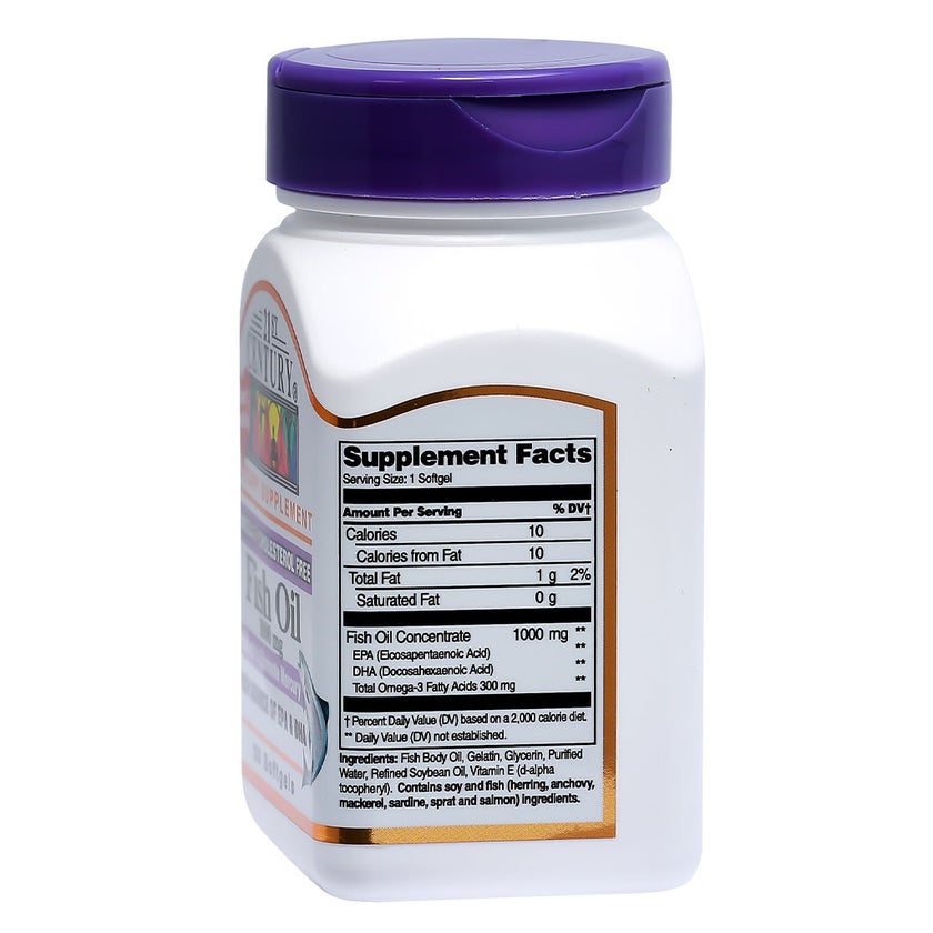 21st Century Omega 3 1000mg Fish Oil Supplement Softgels, Pack of 30's