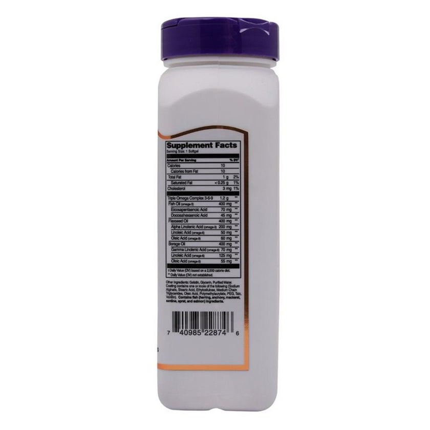 21st Century Triple Omega 3 6 9 Flaxseed Oil, Borage Seed Oil, Fish Oil Supplement Softgels, Pack of 90's