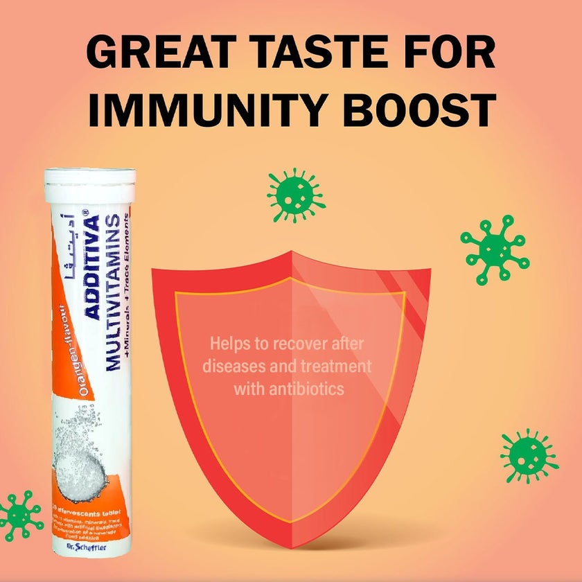 Additiva Multivitamins & Minerals Orange Effervescent Tablets, Pack of 20's