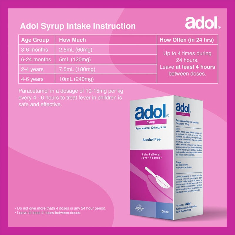 Adol Paracetamol 120 mg / 5 mL Syrup 100 mL