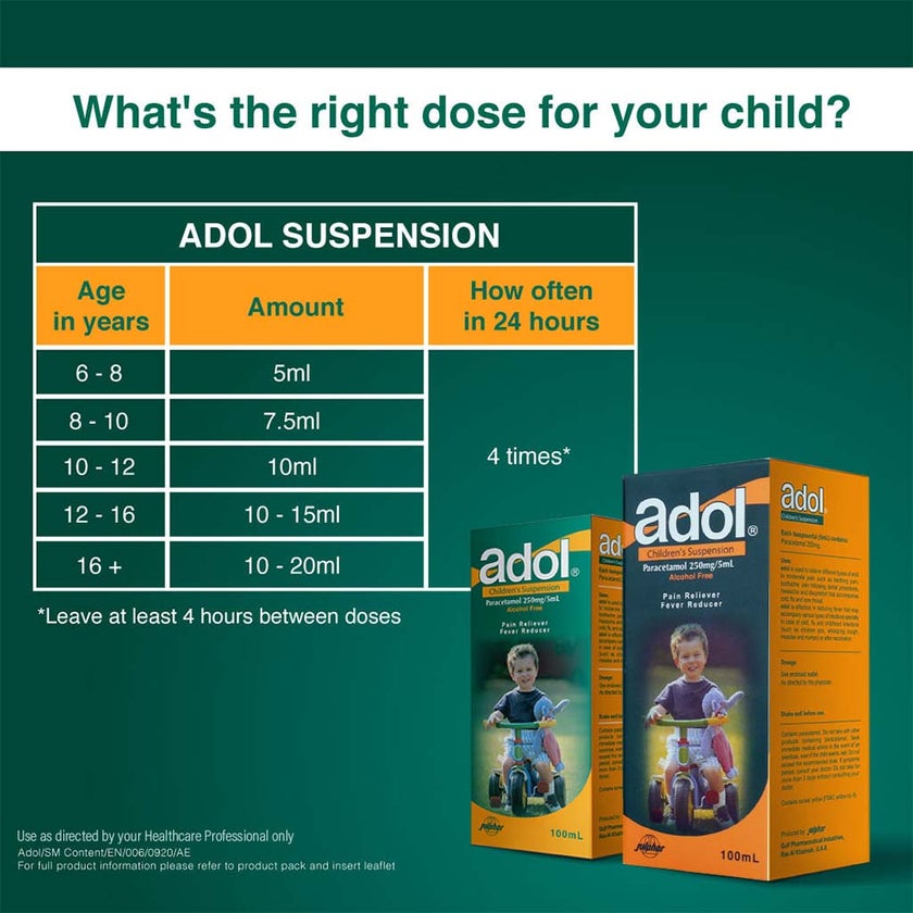 Adol Paracetamol Children's Suspension 250mg/5ml, 100ml
