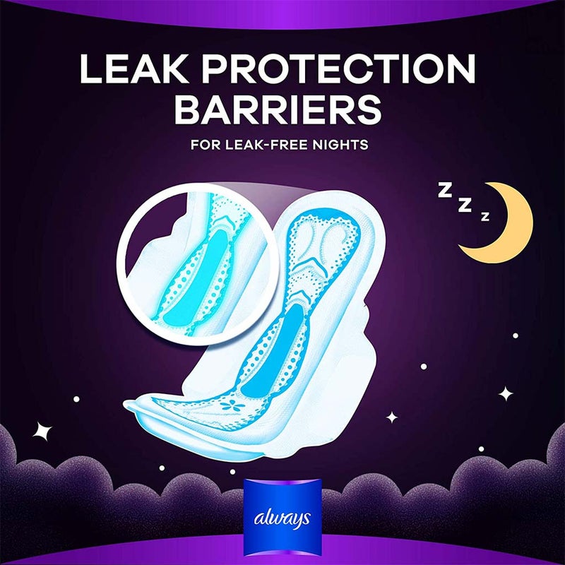 Always Clean & Dry Maxi Thick Night Sanitary Pads With Wings, Pack of 8's