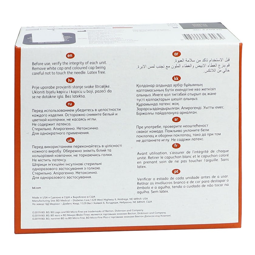 BD Micro-Fine + Insulin Syringe 30g x 8 mm 0.5ml, Pack of 100's