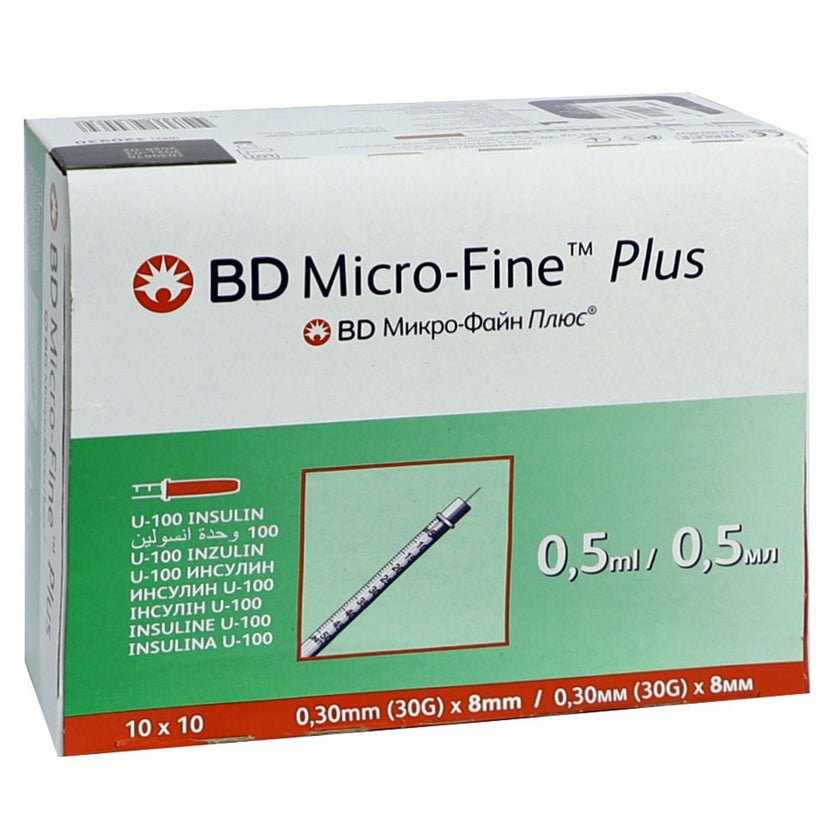 BD Micro Fine Plus Insulin Syringes 30G x 8mm 1ml, Pack of 100’s 