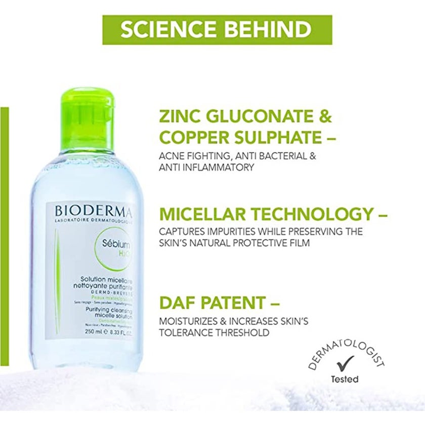 Bioderma Sebium H₂O Cleansing Micelle Make-Up Remover Solution For Combination To Oily Skin 250ml