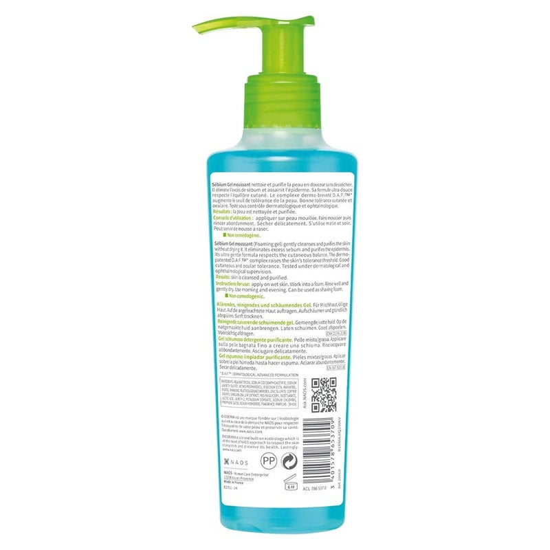 Bioderma Sebium Moussant Purifying Cleansing Foaming Gel For Combination To Oily Skin 200 mL