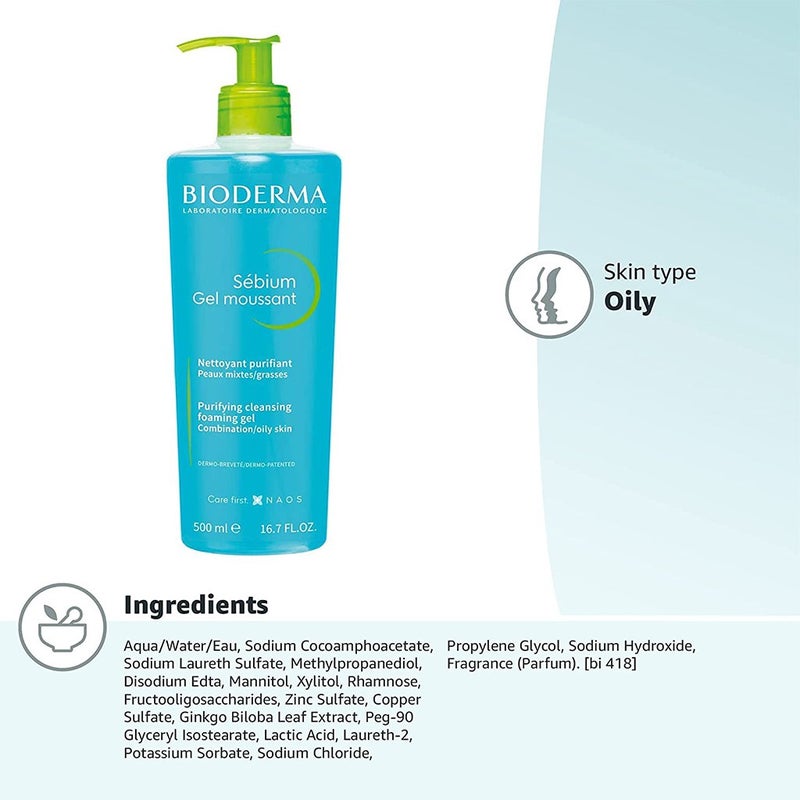 Bioderma Sebium Moussant Purifying Cleansing Foaming Gel For Combination To Oily Skin 200 mL