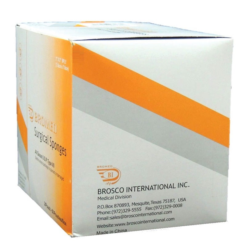 Bromed Sterile Surgical Sponges 3 inch x 3 inch x 8 ply 50's