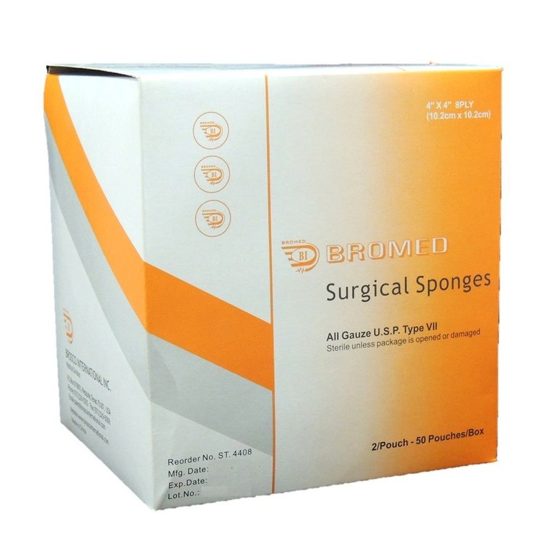 Bromed Sterile Surgical Sponges 4 inch x 4 inch x 8 ply 50's
