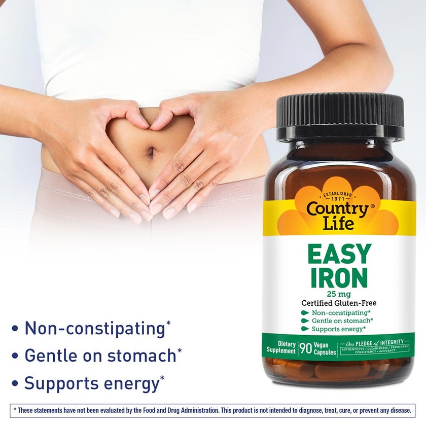 Country Life Easy Iron 25mg Iron Deficiency Supplement Capsules, Pack of 90's