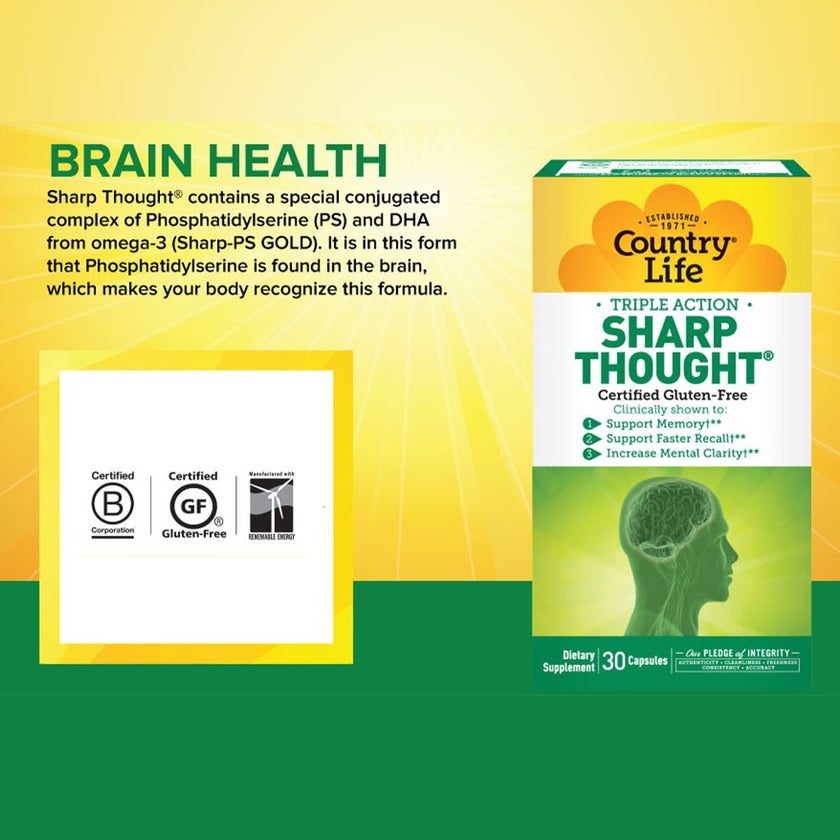 Country Life Triple Action Sharp Thought Capsules, Pack of 30's