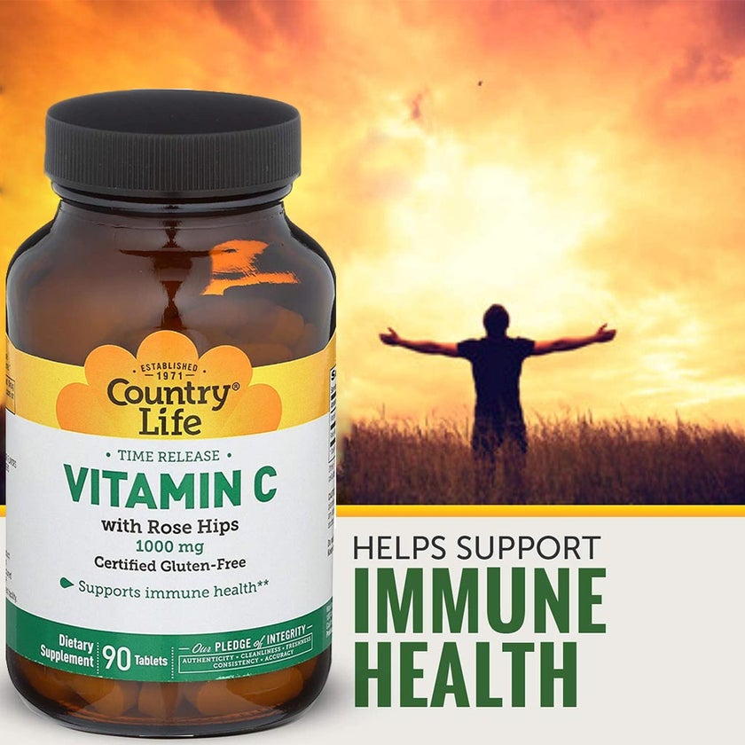 Country Life Antioxidant Vitamin-C 1000mg With Rose Hips Tablets For Immune Support, Pack of 90's