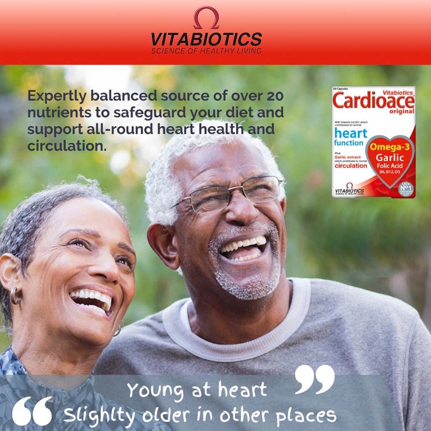 Vitabiotics Cardioace Original Capsules With Omega-3, Folic Acid, Thiamin, & Garlic For Healthy Heart Function, Pack of 30's