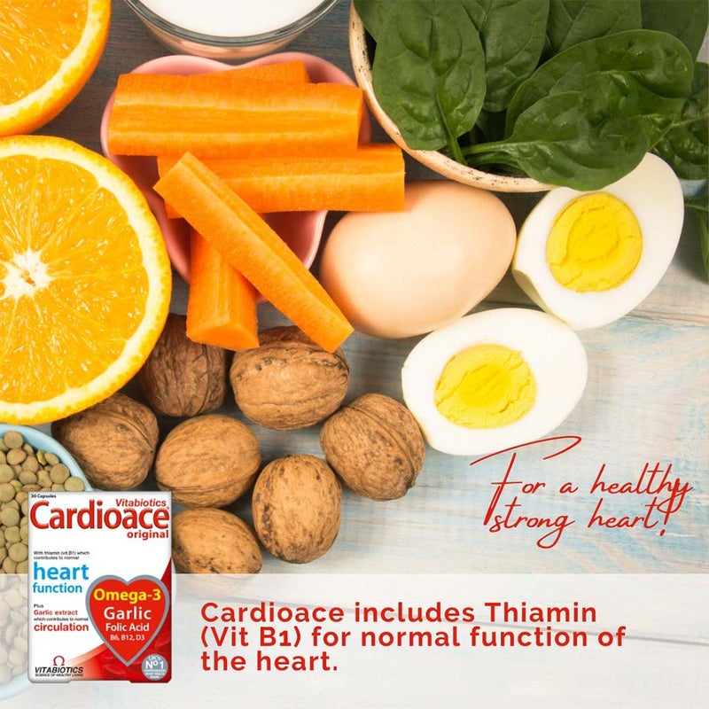 Vitabiotics Cardioace Original Capsules With Omega-3, Folic Acid, Thiamin, & Garlic For Healthy Heart Function, Pack of 30's