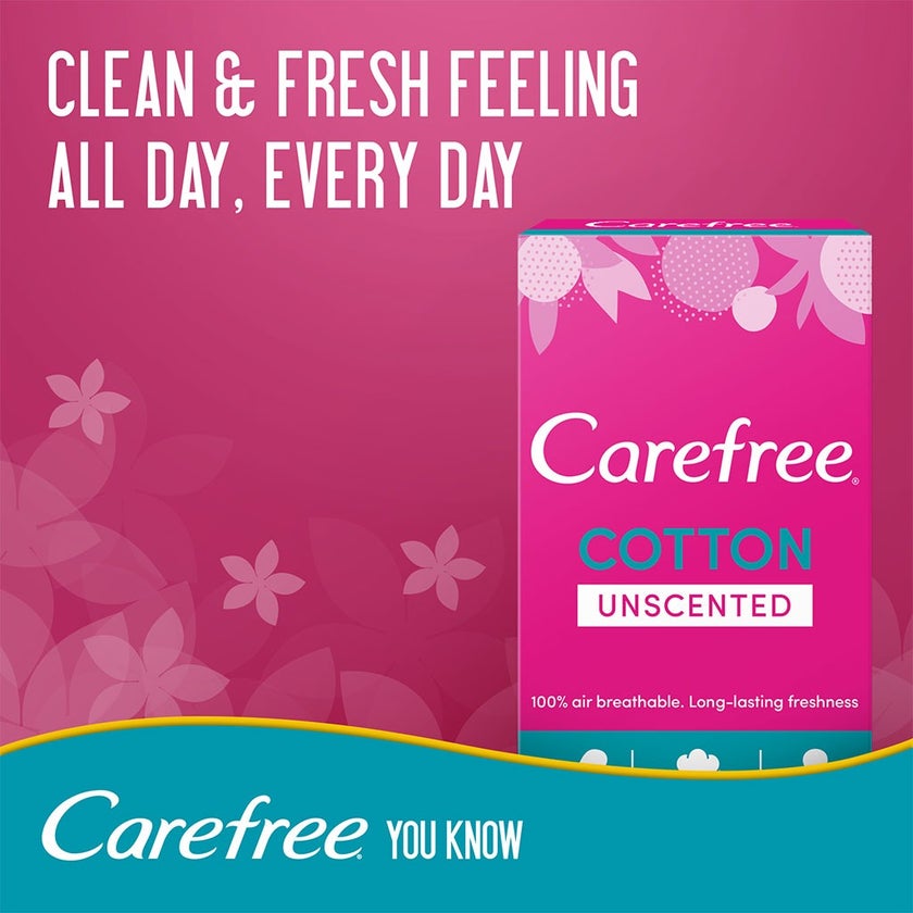 Carefree Breathable Cotton Unscented Panty Liners, Pack of 34's