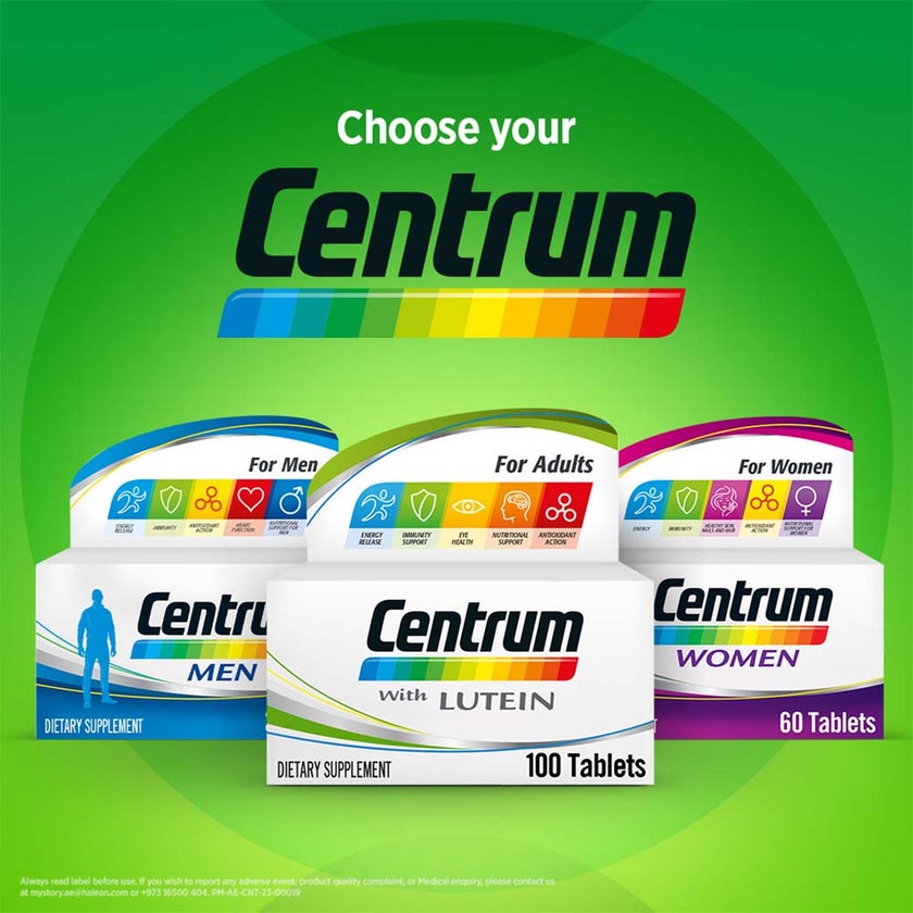 Centrum With Lutein Adult Multivitamin Tablets, Pack of 100's