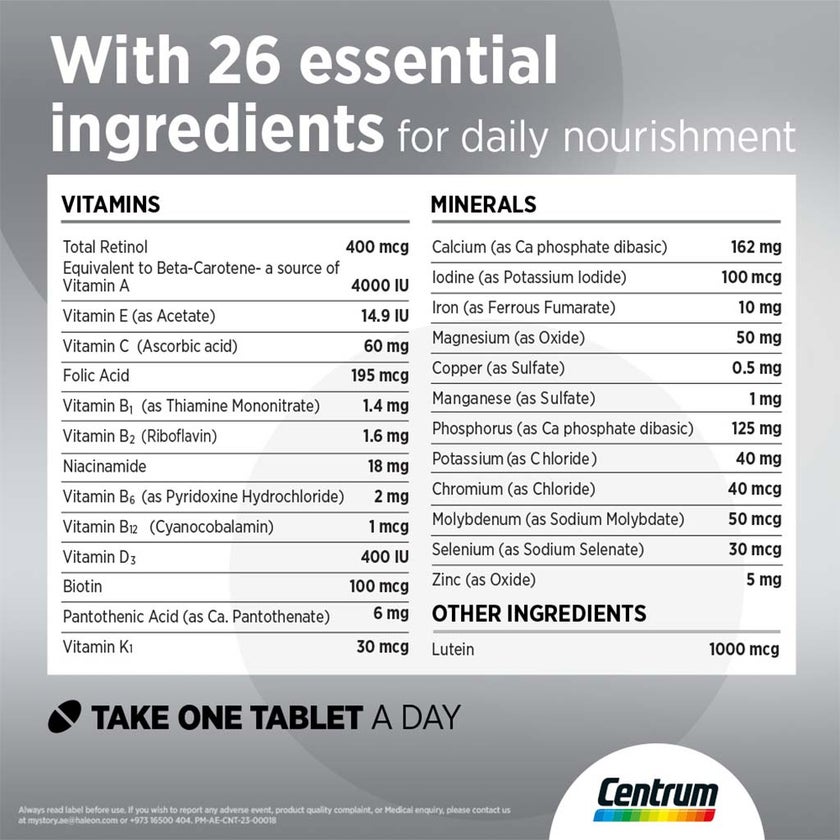 Centrum Silver With Lutein 50+ Adult Multivitamin Tablets, Pack of 30's