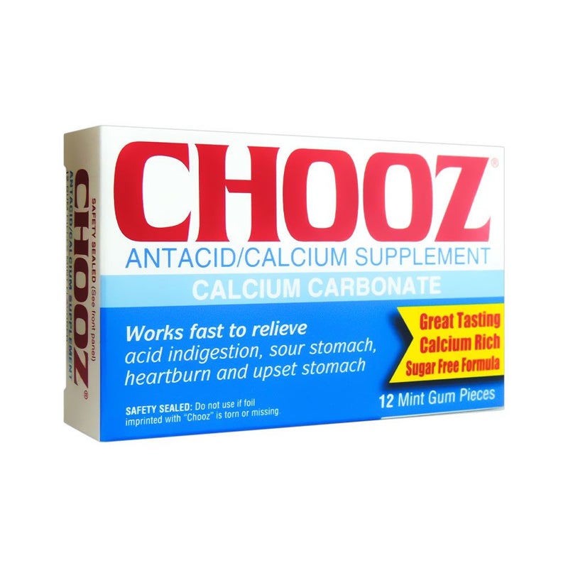 Chooz Antacid Calcium Rich Sugar Free Formula For Indigestion And Heartburn Mint Gums, Pack of 12's