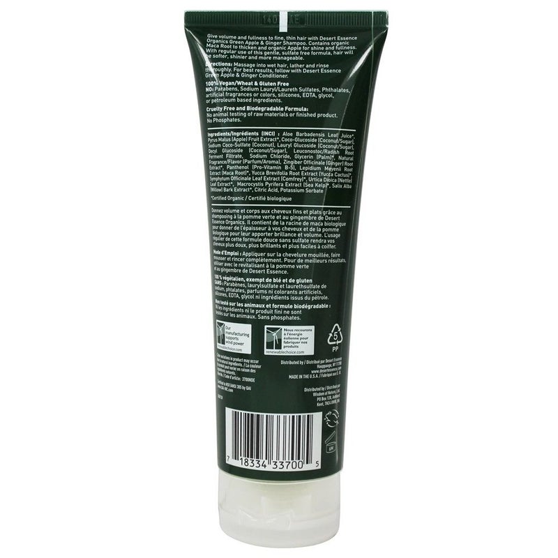 Desert Essence Organics Green Apple & Ginger Shampoo 8 fl oz, 237 mL