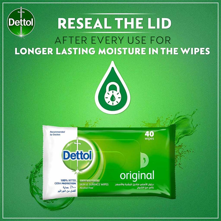 Dettol Anti-Bacterial Wipes, Pack of 40's