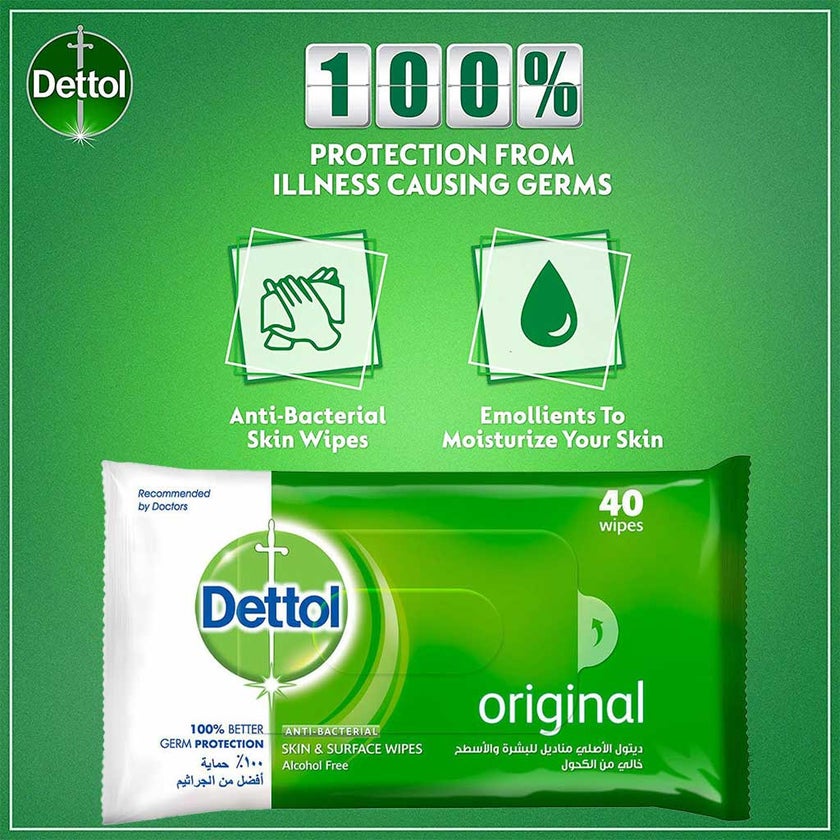Dettol Anti-Bacterial Wipes, Pack of 40's