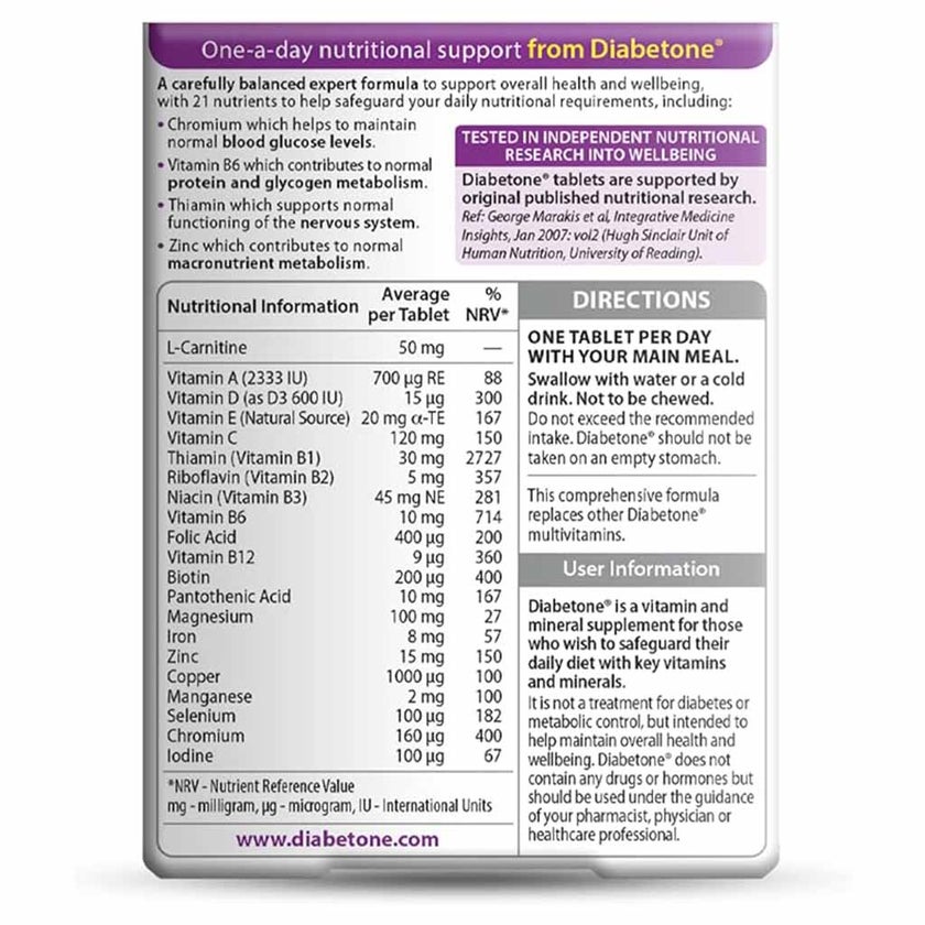 Vitabiotics Diabetone Original Nutritional Tablets, Pack of 30's