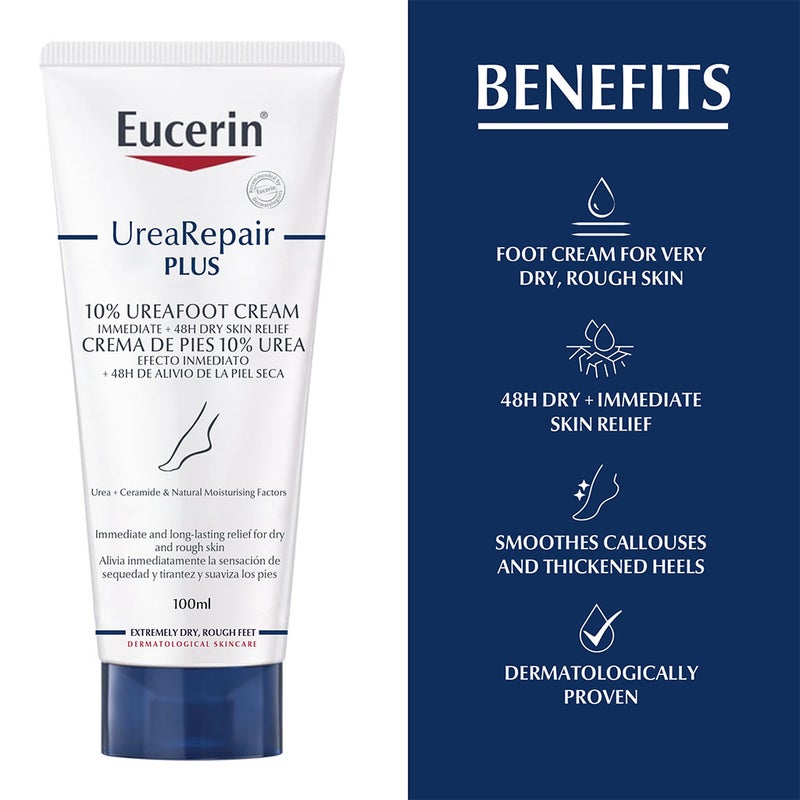 Eucerin UreaRepair Plus 10% Urea Intensive Foot Repair Cream For Dry & Rough Skin 100ml