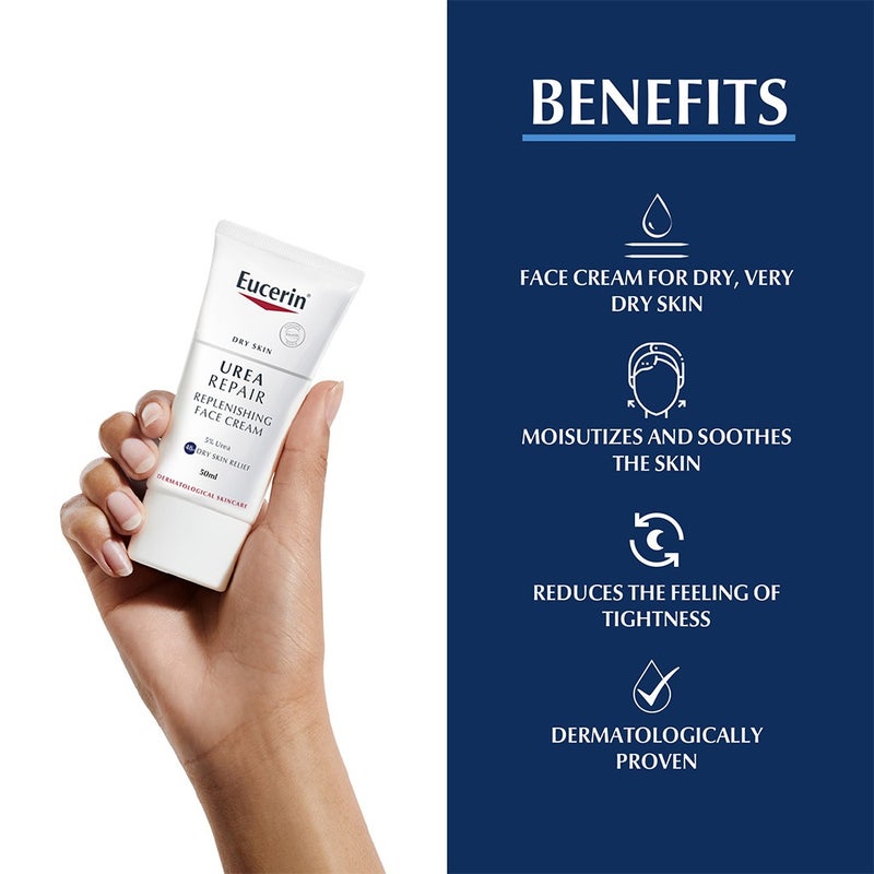 Eucerin UreaRepair 5% Urea Replenishing Face Cream For Dry Skin 50ml