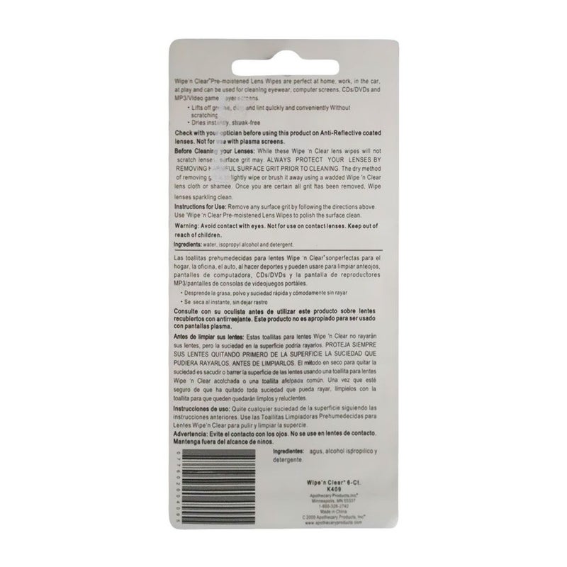 Flents Wipe N' Clear Pre-Moistened Lens Wipes 6's 409