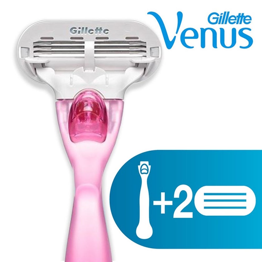 Gillette Venus Close & Clean Women's Razor, Pack of 1 Razor Handle + 2 Blade Refills