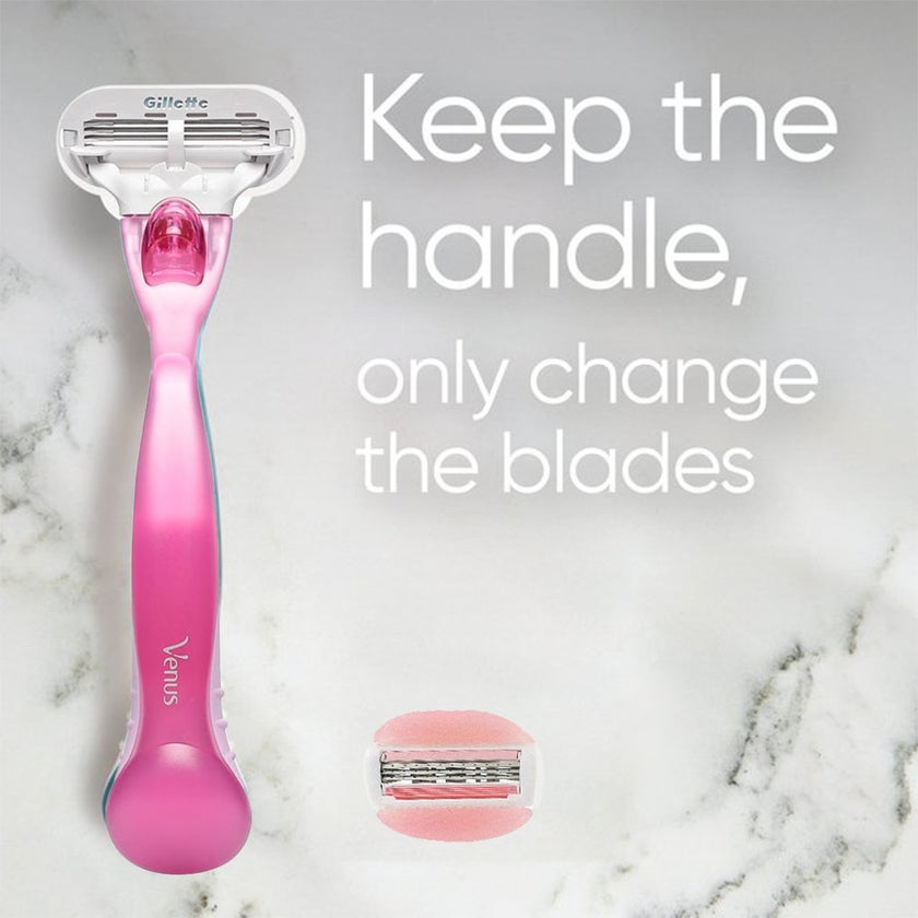 Gillette Venus Close & Clean Women's Razor, Pack of 1 Razor Handle + 2 Blade Refills