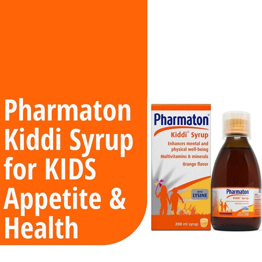 Pharmaton Kiddi Syrup with Multivitamins & minerals, Orange Flavor 200ml
