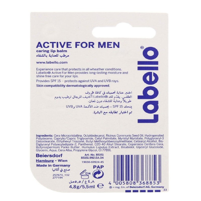 Labello For Men Active Care Lip Balm 4.8 g