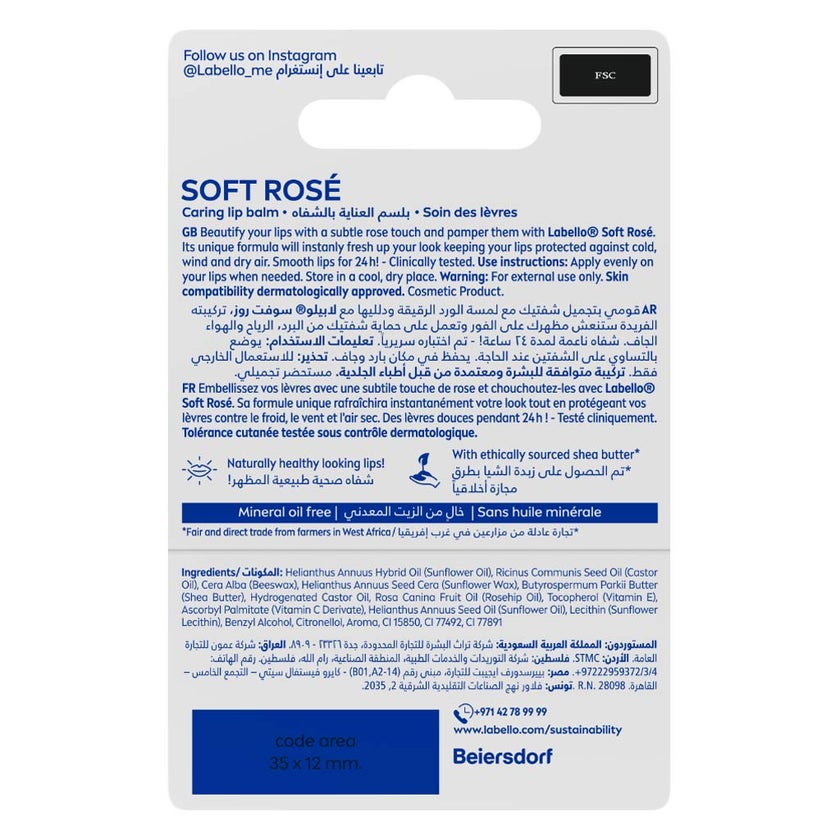 Labello 24H Moisture Soft Rose Lip Balm 4.8g - Rose Tint