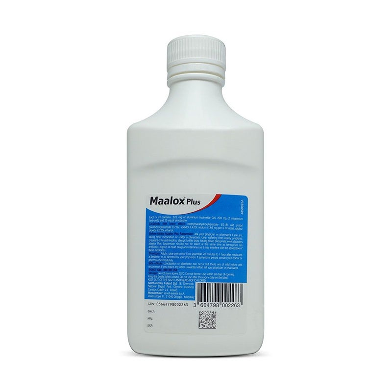 Maalox Plus Antacid Suspension For Indigestion And Heartburn Lemon Flavour 355ml