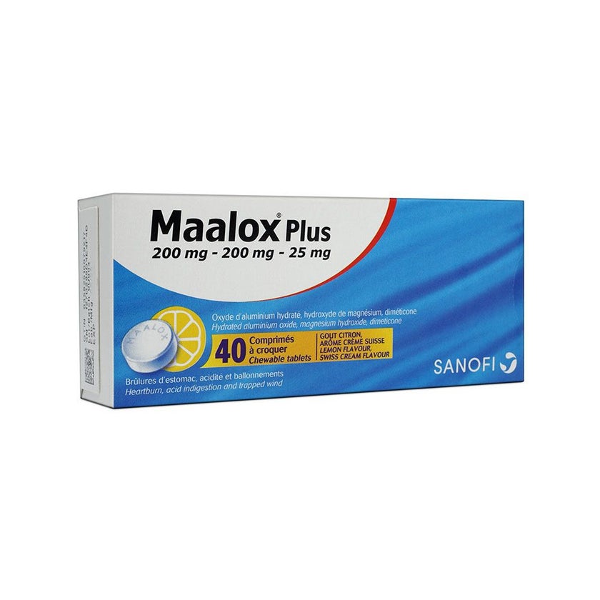Maalox Plus Chewable Tablets For Indigestion And Heartburn Lemon Flavour, Pack of 40's