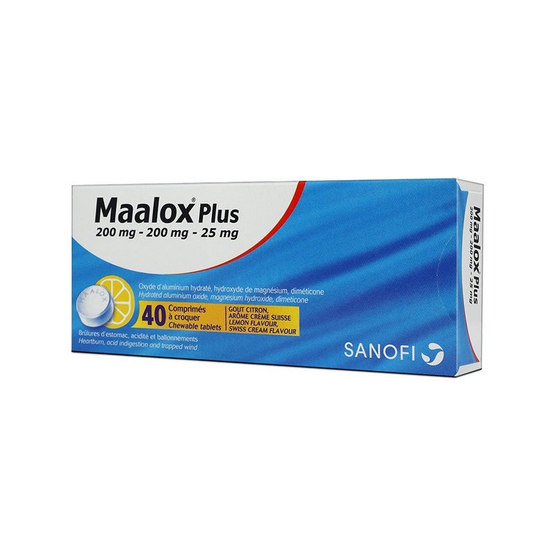 Maalox Plus Chewable Tablets For Indigestion And Heartburn Lemon Flavour, Pack of 40's