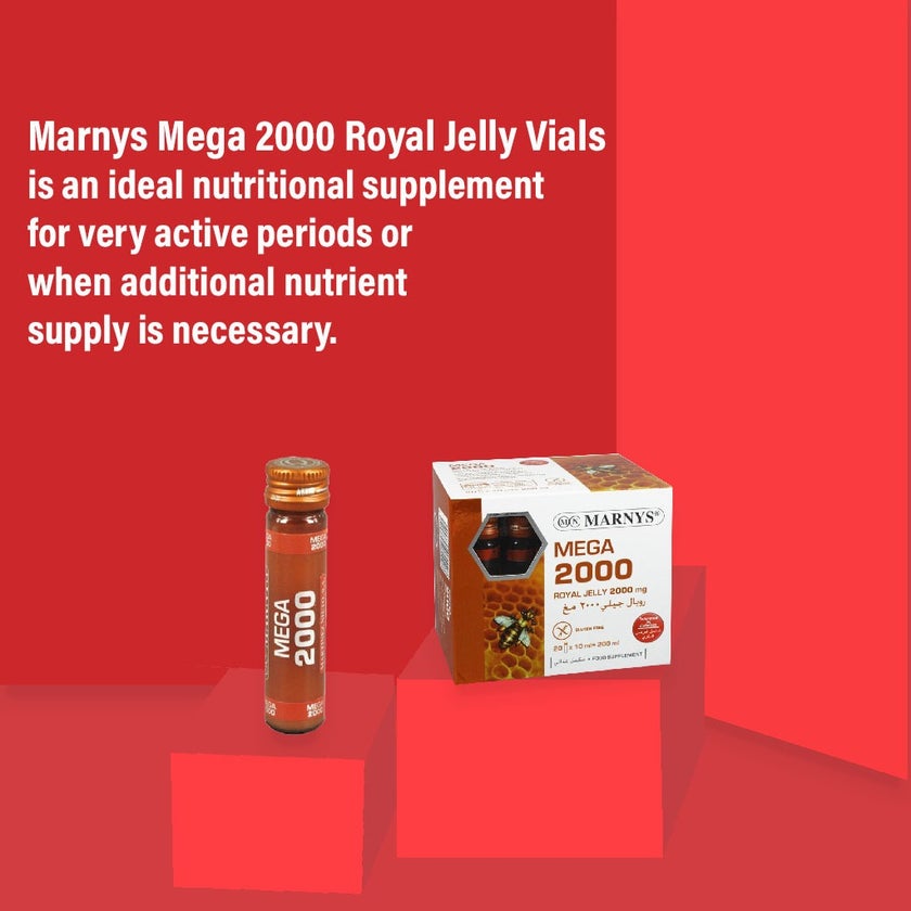 Marnys Mega 2000 Royal Jelly 10ml Vials, Pack of 20's