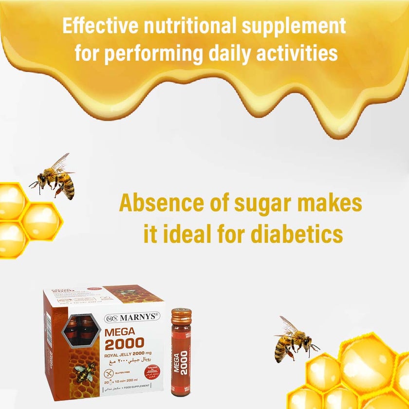 Marnys Mega 2000 Royal Jelly 10ml Vials, Pack of 20's