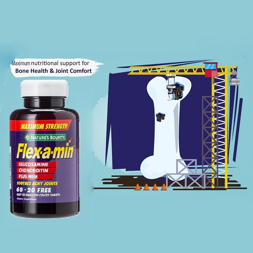 Nature's Bounty Flex-a-min Maximum Strength Glucosamine Supplement Tablets For Joints, Pack of 60's