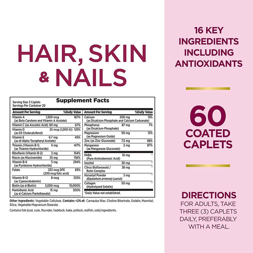Nature's Bounty Hair, Skin & Nails Caplets, Pack of 60's