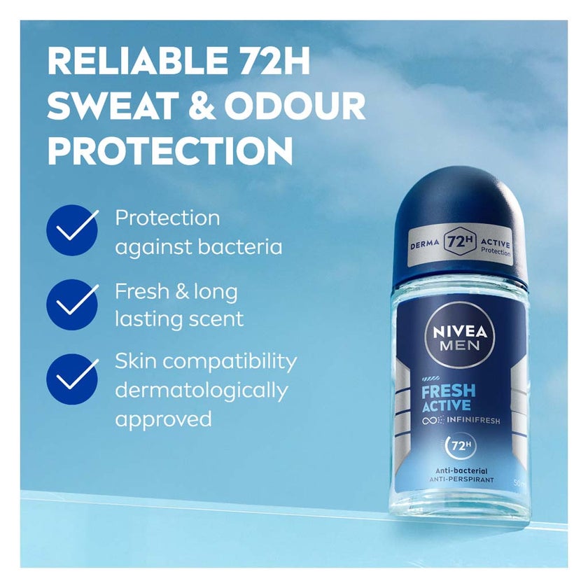 Nivea Men Fresh Active Infinifresh 72H Antibacterial Deo Roll On 50ml