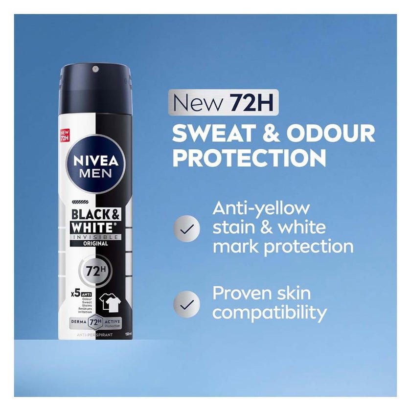 Nivea Men Black & White Invisible 72H Original Deodorant Spray 150ml