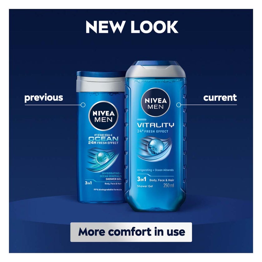 Nivea Men Vitality Fresh 3 in 1 Face, Body & Hair Shower Gel 250ml