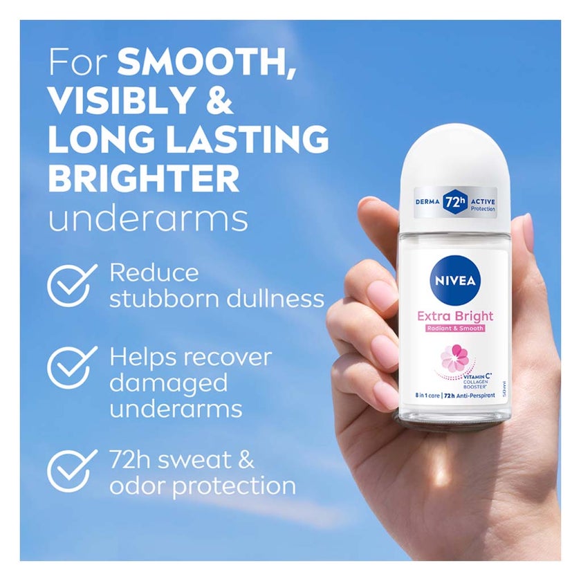 Nivea Extra Bright Radiant & Smooth 72H Active Deodorant Roll On For Women 50ml