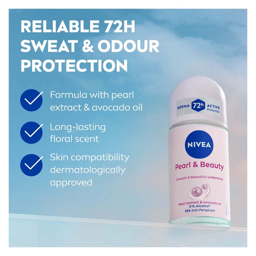 Nivea Pearl & Beauty 72H Active Antiperspirant Deodorant Roll On For Women 50ml