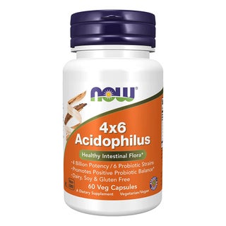 Now Acidophilus 4 x 6 Probiotic Capsules For Healthy Intestinal Flora, Pack of 60's